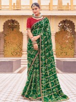 Green Georgette Chiffon Bandhani Print Saree